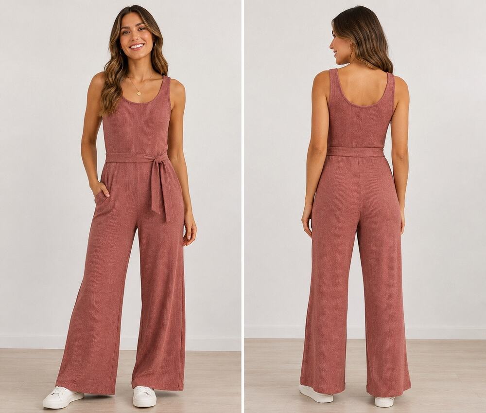 NWT GAP Sleeveless RibKnit WideLeg Jumpsuit Mauve Pink Large Lounge Summer